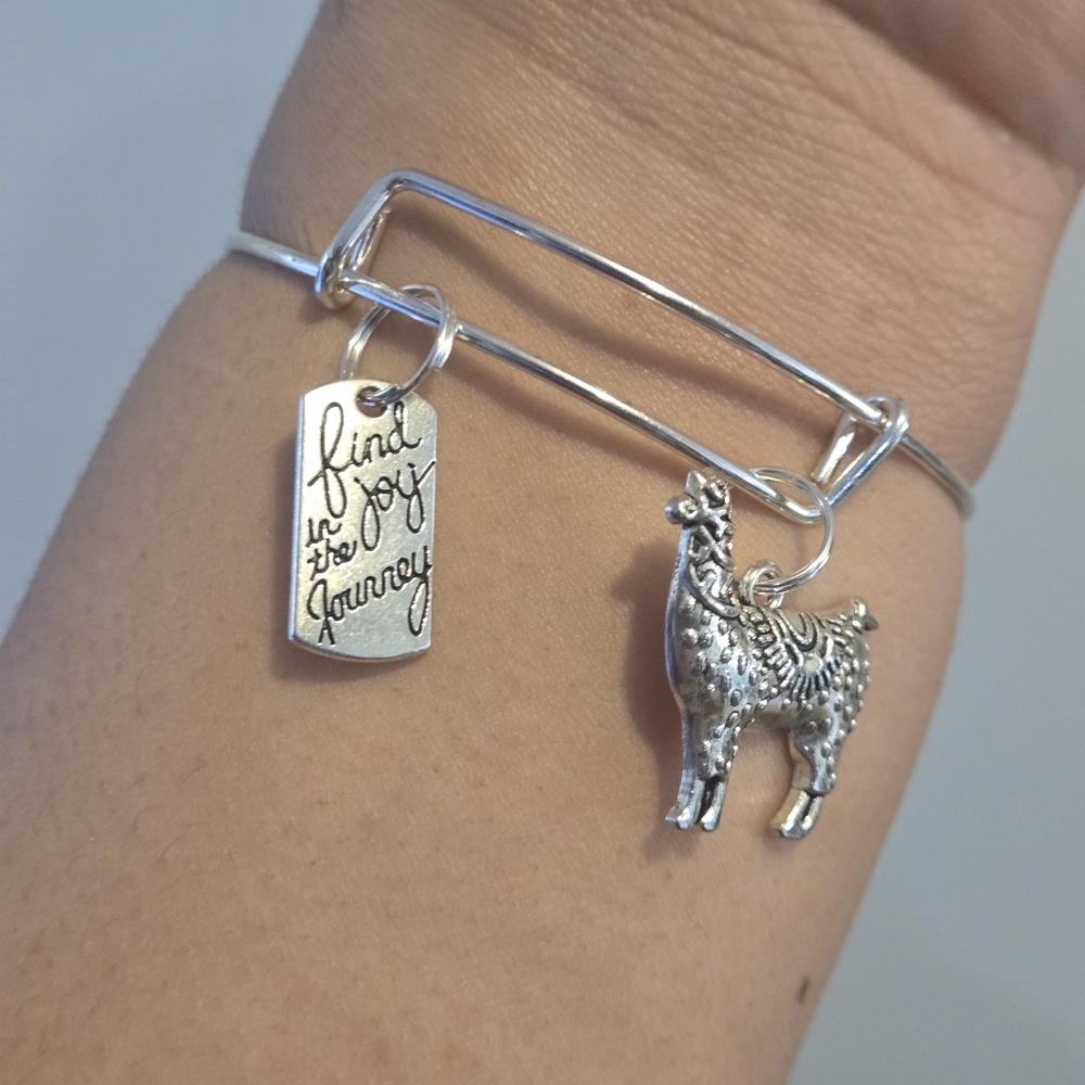 Silver Charm Bracelet with Llama and Inspirational Tag